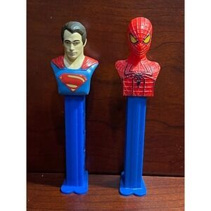 Spider-Man and Superman Lot of 2 Marvel  /DC Comics PEZ Dispensers w/Feet 5"